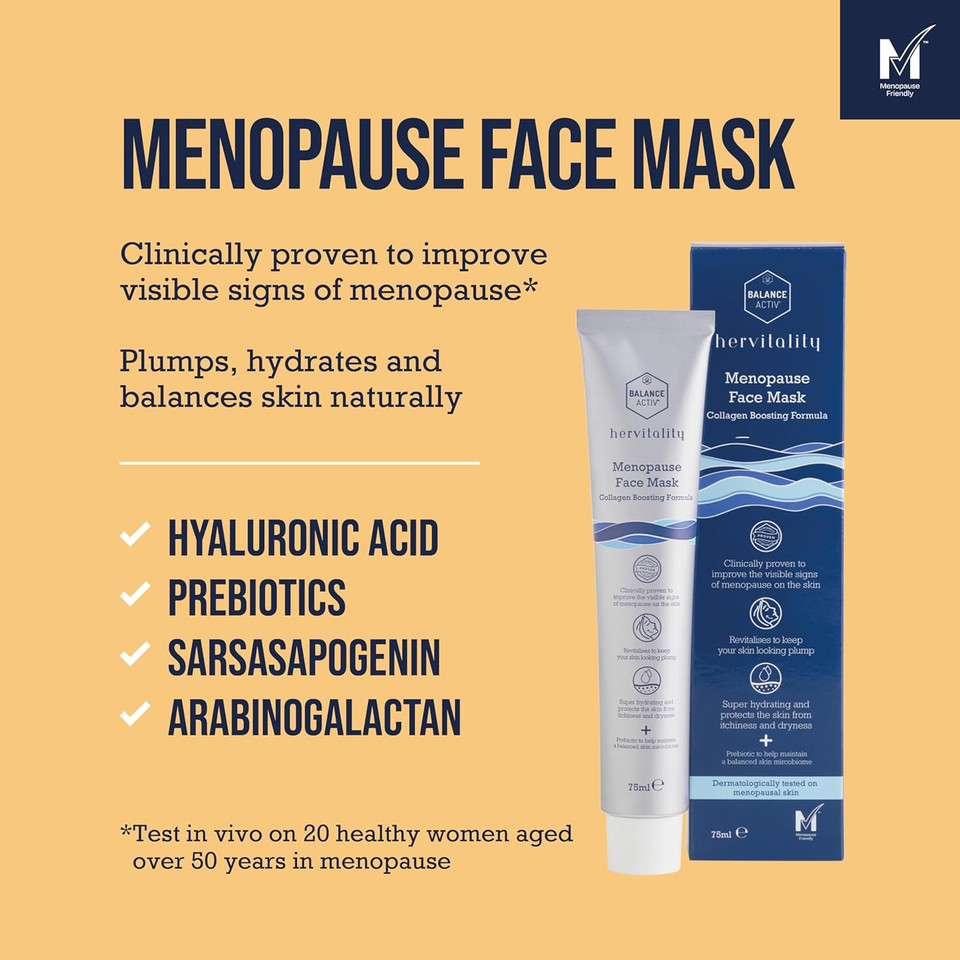 Balance Activ, HerVitality Menopause Face Mask, Collagen Boosting Formula, Clinically Proven to Improve Menopausal Skin Changes, for Tired Skin, 75ml, 1 Pack