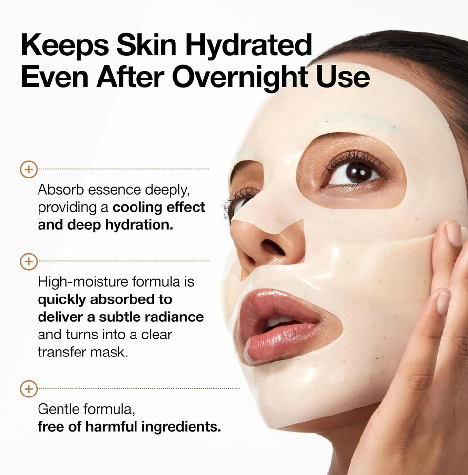 ANUA Rice 70 Glow Collagen Mask, Overnight Face Mask for Glass Skin, Ceramide, Collagen Facial Mask, Skin Moisture Barrier, Tightening Care, Natural Color, Korean Skin Care, 38g/4ea