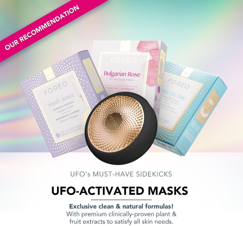 Foreo Ufo 2 Full Facial Led Mask Treatment, Full Led Spectrum & Red Light Therapy, Face Masks Beauty Treatment, Warming, Cooling, Face Massager, Moisturiser, Increased Skin Care Absorption, Black