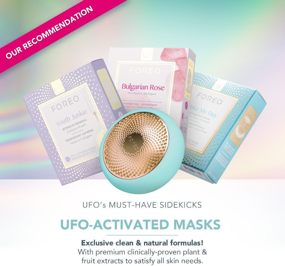 FOREO UFO 2 Full Facial LED Mask Treatment, Full LED Spectrum & Red Light Therapy, Face Masks Beauty Treatment, Warming, Cooling, Face Massager, Moisturiser, Increased Skin Care Absorption, Pearl Pink