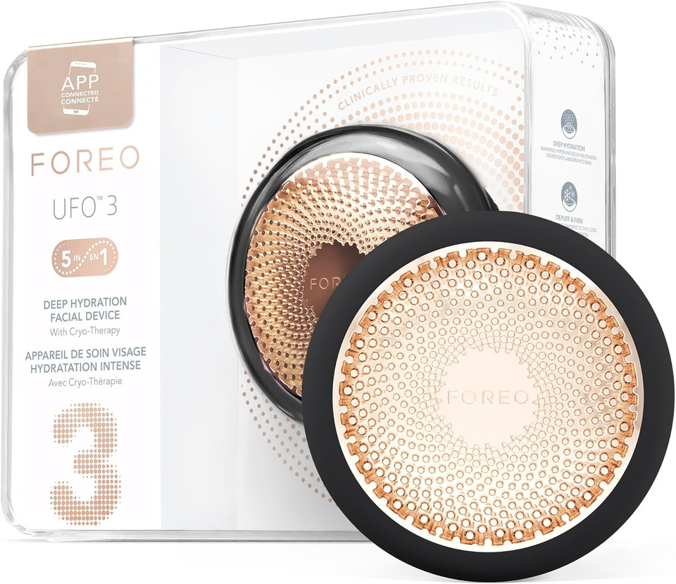 FOREO UFO 3-5-in-1 Full Facial LED Mask Treatment - Deep Moisturiser - Anti Aging Face Mask Beauty - Thermotherapy - Cryotherapy - Face Massager - Black