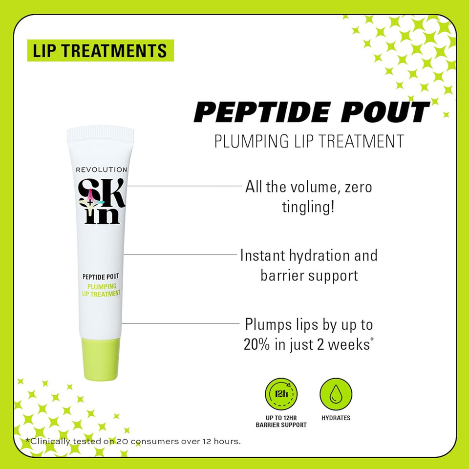 Revolution Skin, Peptide Pout Plumping Lip Treatment, Hydrating Lip Balm, Plumps Lips, Vegan & Cruelty-Free, 15ml