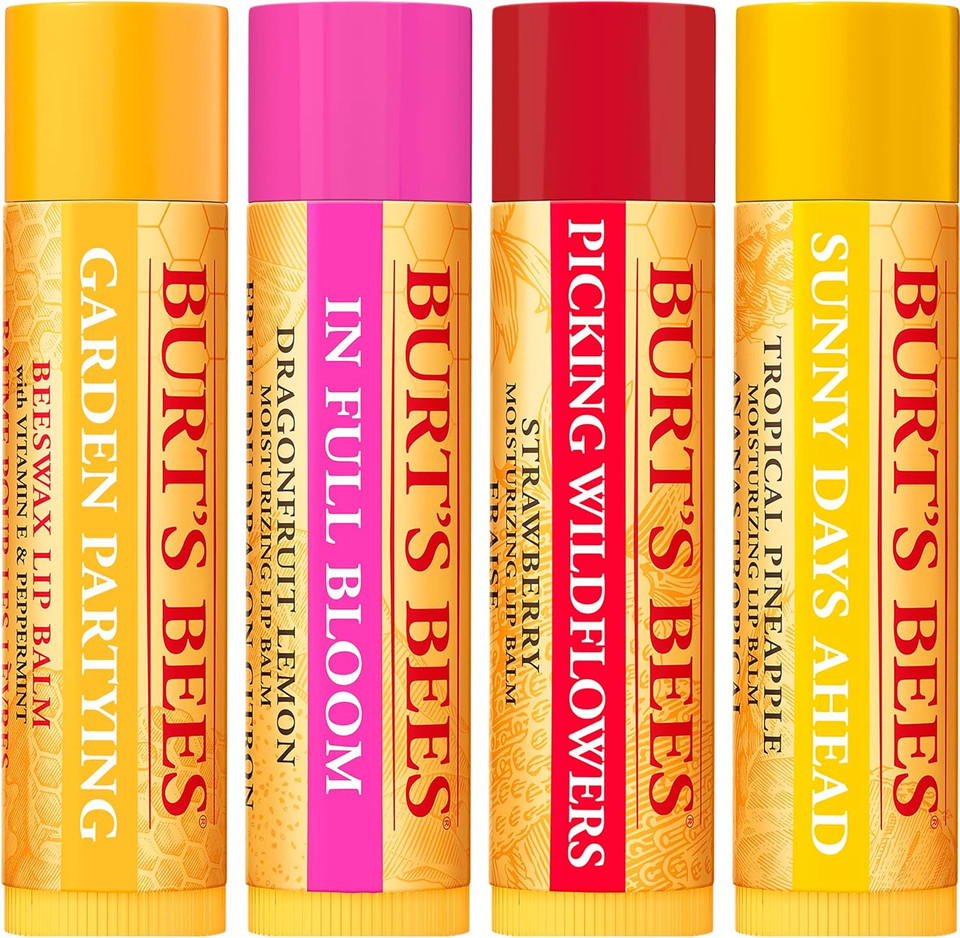 Burt's Bees Lip Balm Gift Set, Beeswax, Strawberry, Tropical Pineapple, Dragonfruit Lemon, In Full Bloom, 4x4.25g