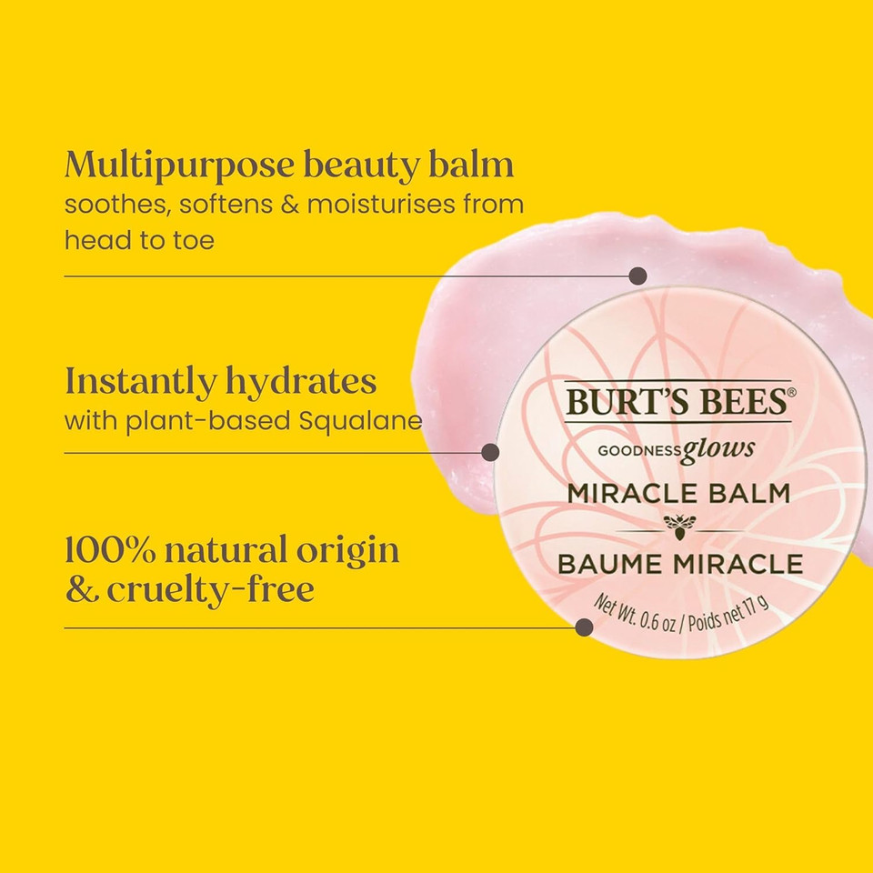 Burt's Bees Lip Balm, Multi-purpose Hydrating Balm Tin For Lips, Face, Cuticles, Body & Hair Flyaways, Goodness Glows Miracle Balm, 17g