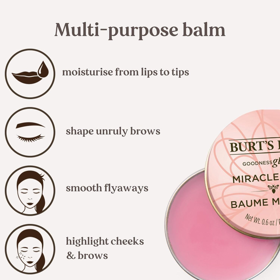 Burt's Bees Lip Balm, Multi-purpose Hydrating Balm Tin For Lips, Face, Cuticles, Body & Hair Flyaways, Goodness Glows Miracle Balm, 17g