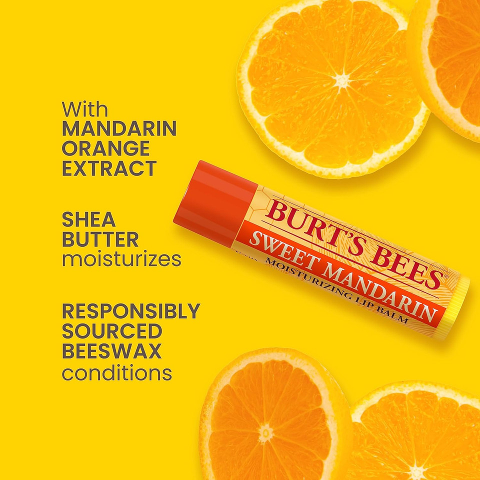 Burt's Bees Lip Balm Multipack, Lip Balm Set With Beeswax, Cucumber Mint, Watermelon, Sweet Mandarin, Freshly Picked, 4x4.25g