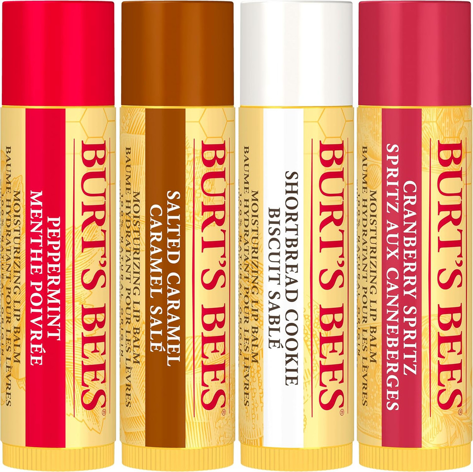 Burts Bees Lip Balm Gift Set, Shortbread Cookie, Cranberry Spritz, Salted Caramel, Peppermint, Lip Balm Multipack, 4x4.25g