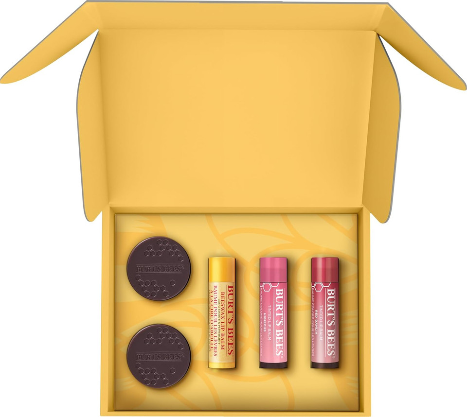 Burt's Bees Lip Care Set - Lip Balms & Tints in Red Dahlia & Hibiscus, Lip Mask & Scrub