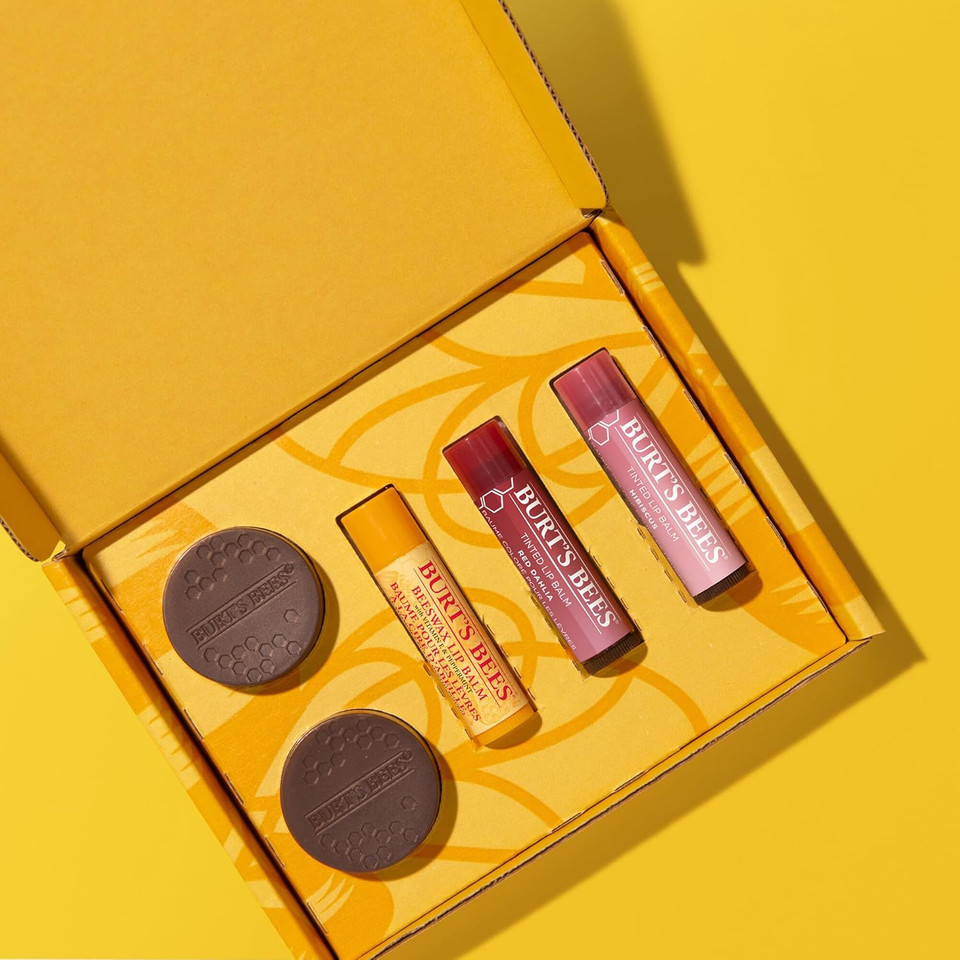Burt's Bees Lip Care Set - Lip Balms & Tints in Red Dahlia & Hibiscus, Lip Mask & Scrub