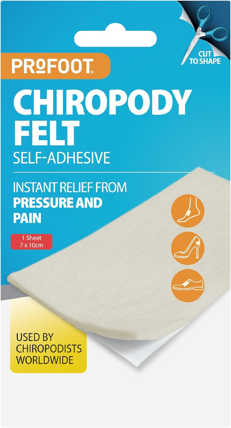 PROFOOT Chiropody Felt - Self-Adhesive Chiropody Padding for Foot Pain - Instant Relief from Pressure - Gentle on Skin - Ideal for Blisters, Bunions, Calluses & Discomfort - Pack of 2