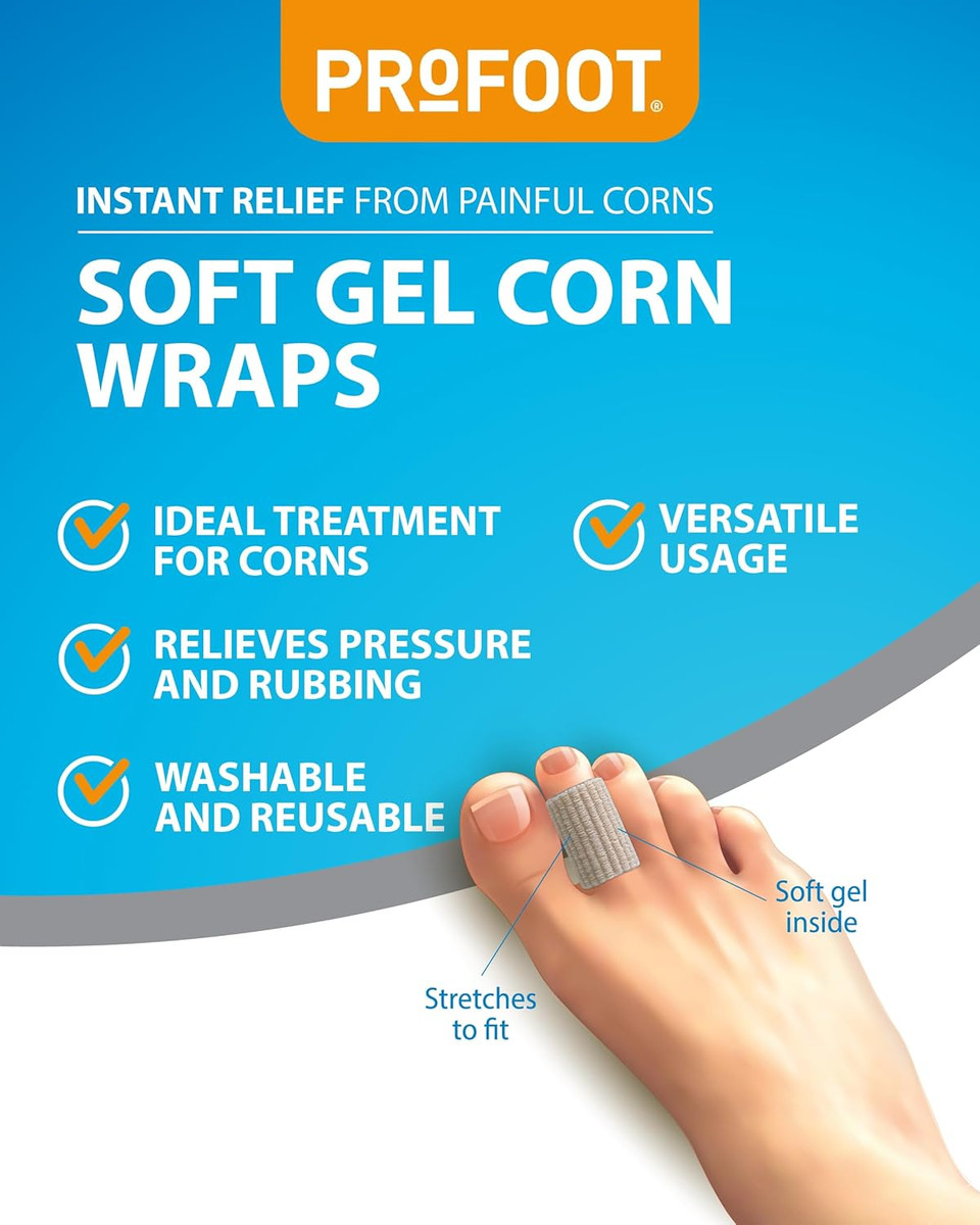 Profoot Soft Gel Corn Wraps - Instant Relief from Painful Corns - Cushions and Protects - Contains Soft Gel, Reduces Pressure and Friction - Contains 3 Washable & Reusable Toe Wraps