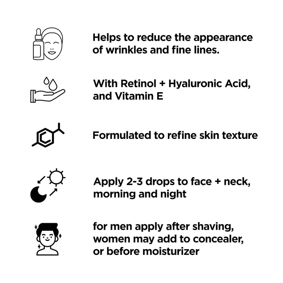 Taylor Melrose Hydrating Facial Serum - Hyaluronic Acid + Retinol + Vitamin E - 1.93 Fl Oz (53 Ml)