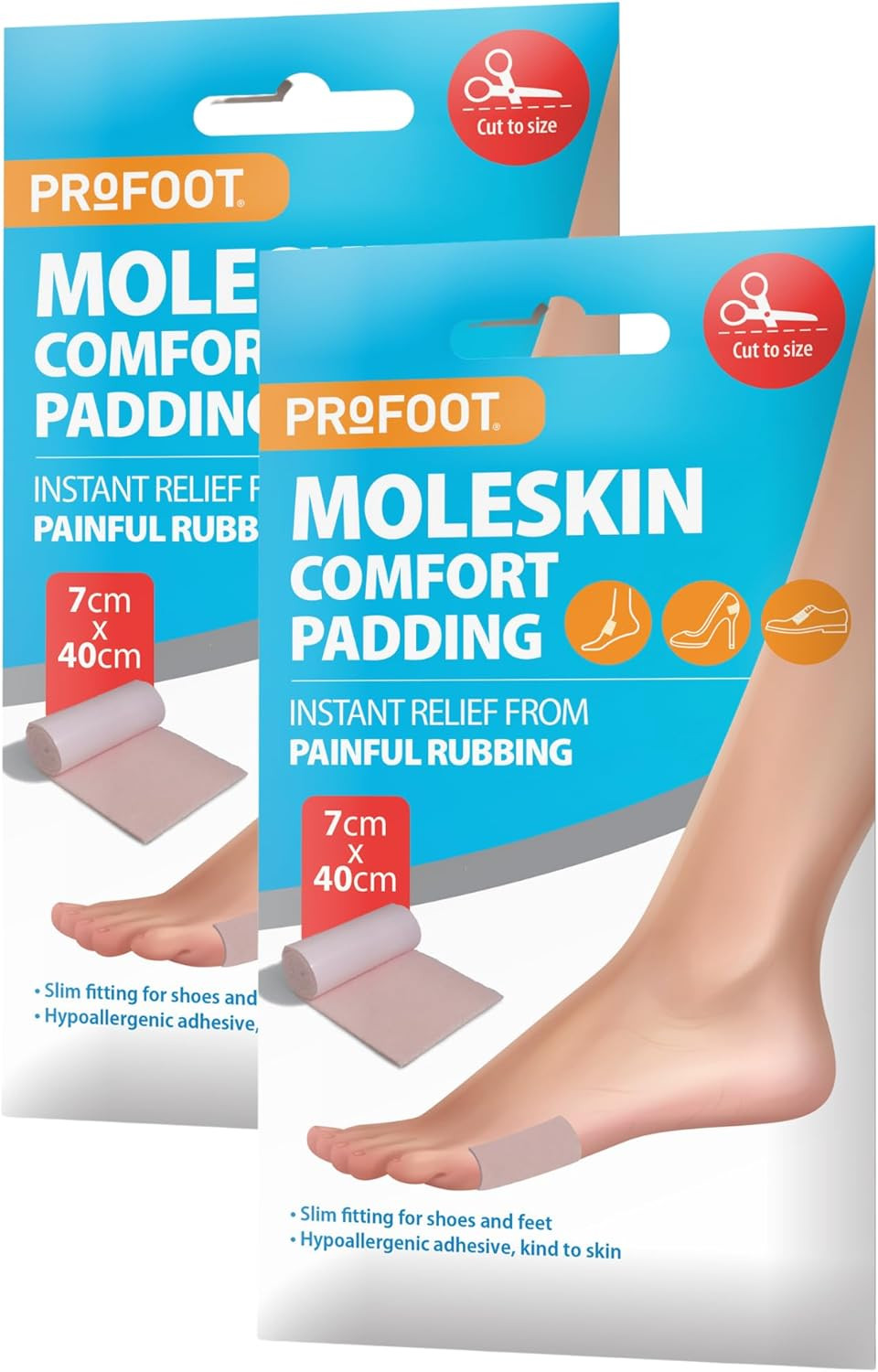 Profoot Moleskin Roll - Instant Relief for Painful Rubbing - Ideal for Blister Prevention, Bunions, Calluses and Foot Discomfort - Hypoallergenic and Waterproof - (2 Pack)