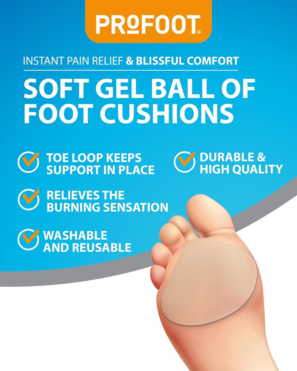 Profoot Soft Gel Ball of Foot Cushions - Instant Pain Relief - Absorbs Shock, Reduces Friction & Redistributes Pressure - Ideal for Metatarsalgia and Morton's Neuroma