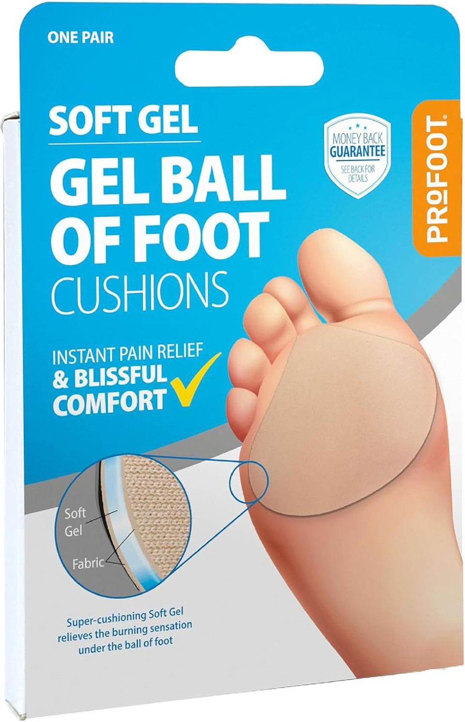 Profoot Soft Gel Ball of Foot Cushions - Instant Pain Relief - Absorbs Shock, Reduces Friction & Redistributes Pressure - Ideal for Metatarsalgia and Morton's Neuroma