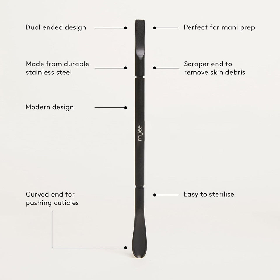 Mylee Cuticle Pusher  Professional, Sleek, Matte Black, Stainless Steel, Duel-Ended Salon-Quality Cuticle Pusher for Nudging Cuticles Back and Scraping Away Hard-to-Remove Skin Debris