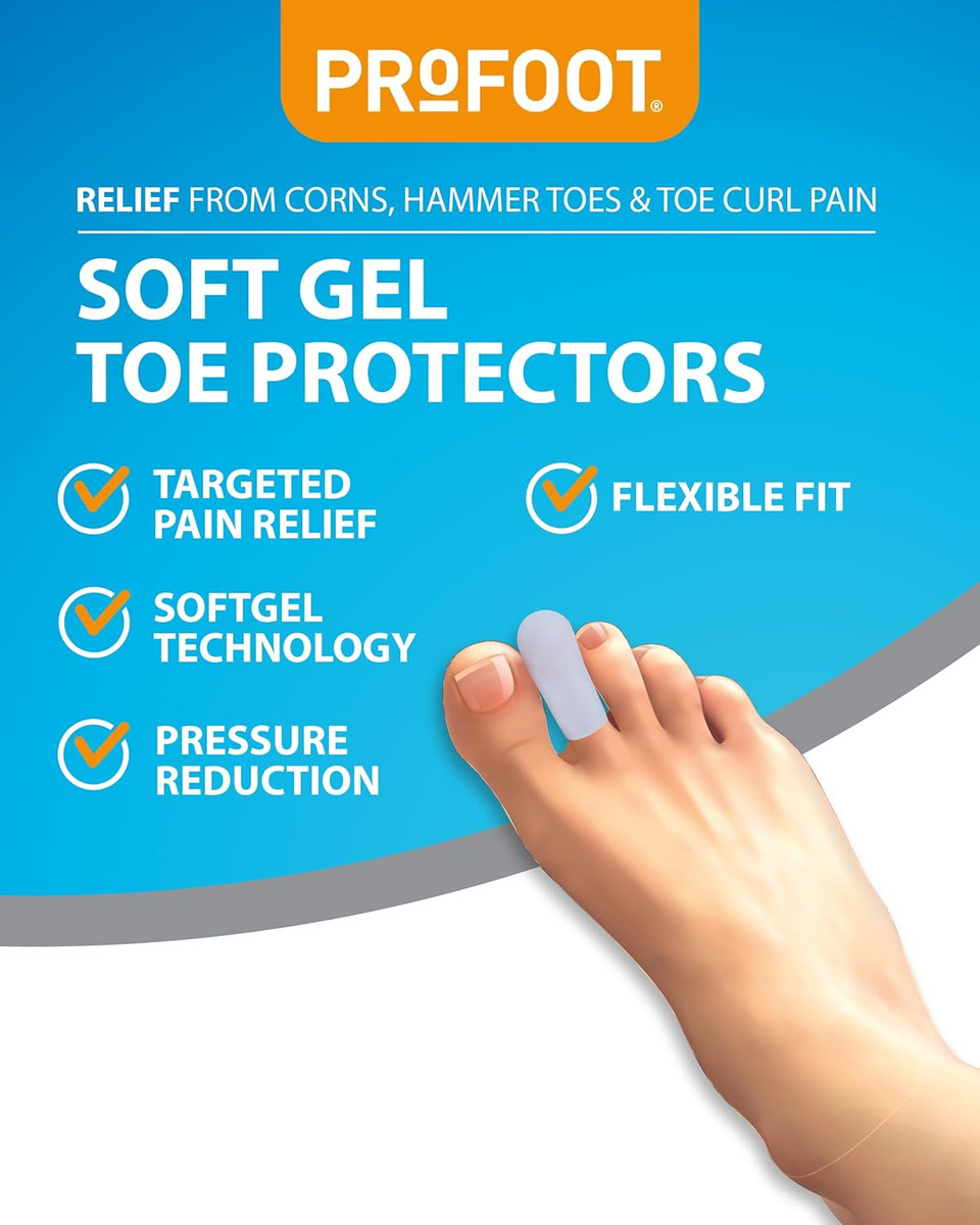 Profoot Soft Gel Toe Protectors - Pain Relief for Corns, Hammer Toes, and Overlapping Toes - Toe Protectors for Feet - (2 Pack)