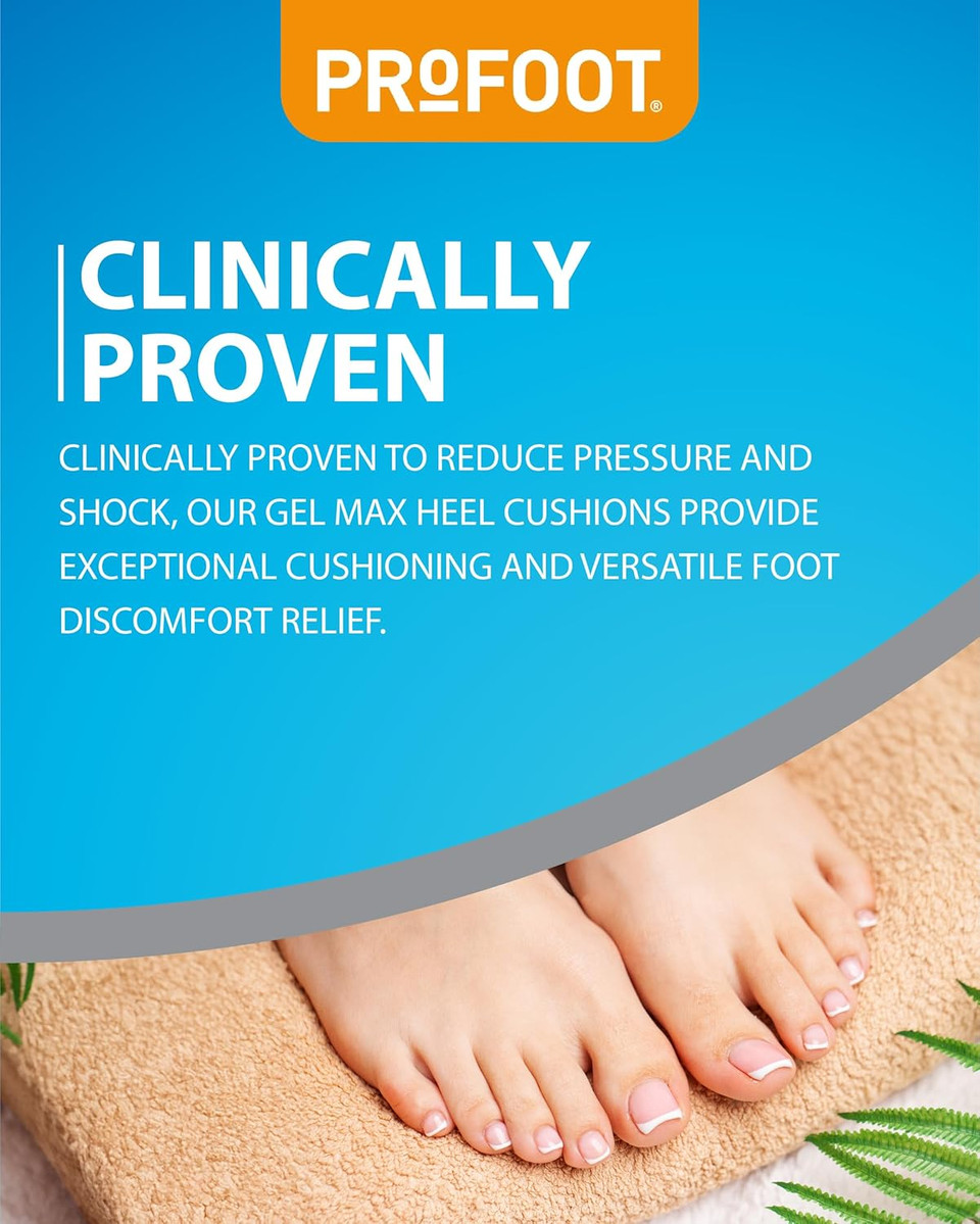 Profoot Gel Max Cushions for Heel Pain - Women's Heel Cushions - Gel Pad Cushions Ideal for Heel Spur, Plantar Fasciitis, Knee & Back Pain - Reduces Pressure and Absorbs Shock