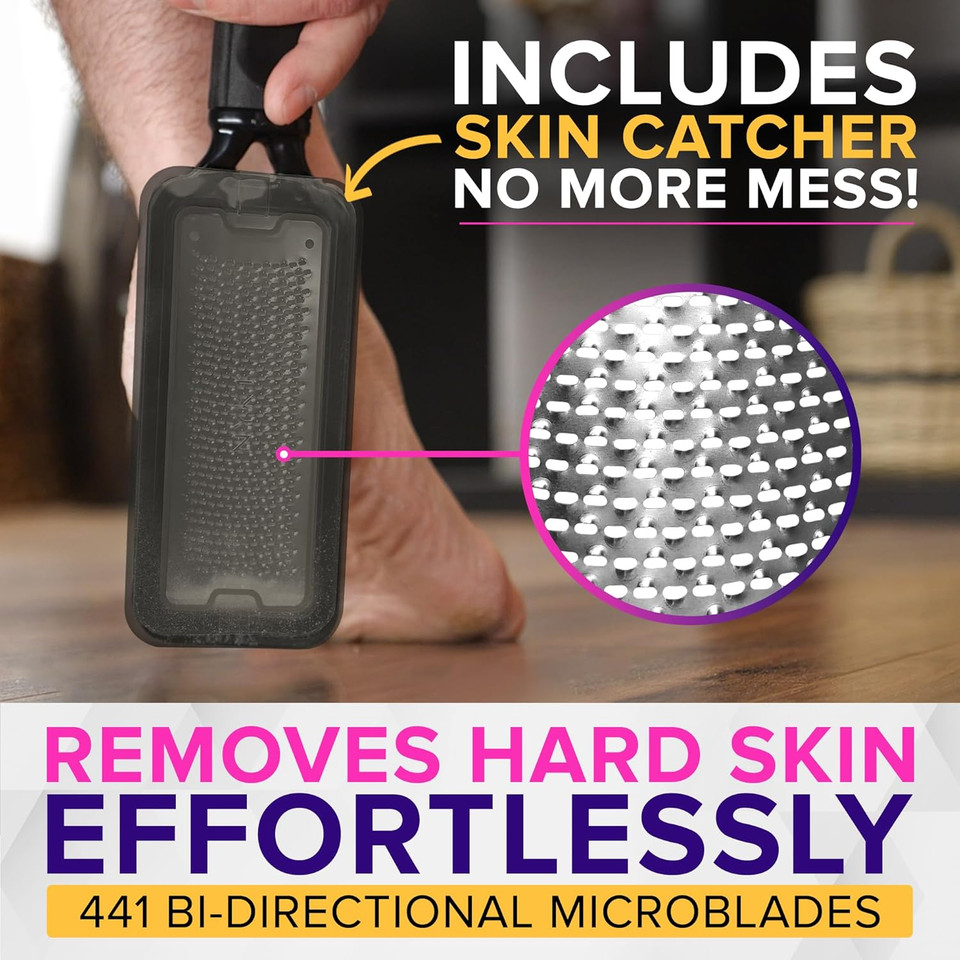 RUSTPROOF Foot File Callus Remover for Feet with Catcher (XL Size) NYK1 MEGAFILE Foot Files for Hard Skin Remover for Wet & Dry Use - High-Performance Scraper with Textured Grip for Non-Slip Control