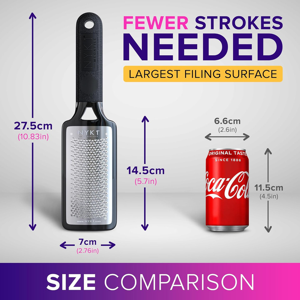 RUSTPROOF Foot File Callus Remover for Feet with Catcher (XL Size) NYK1 MEGAFILE Foot Files for Hard Skin Remover for Wet & Dry Use - High-Performance Scraper with Textured Grip for Non-Slip Control