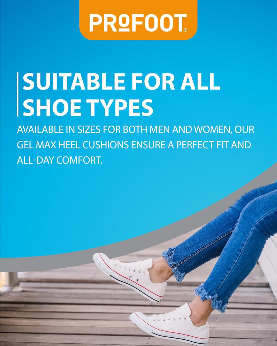 Profoot Gel Max Cushions for Heel Pain - Men's Heel Cushions - Gel Pad Cushions Ideal for Heel Spur, Plantar Fasciitis, Knee & Back Pain - Reduces Pressure and Absorbs Shock