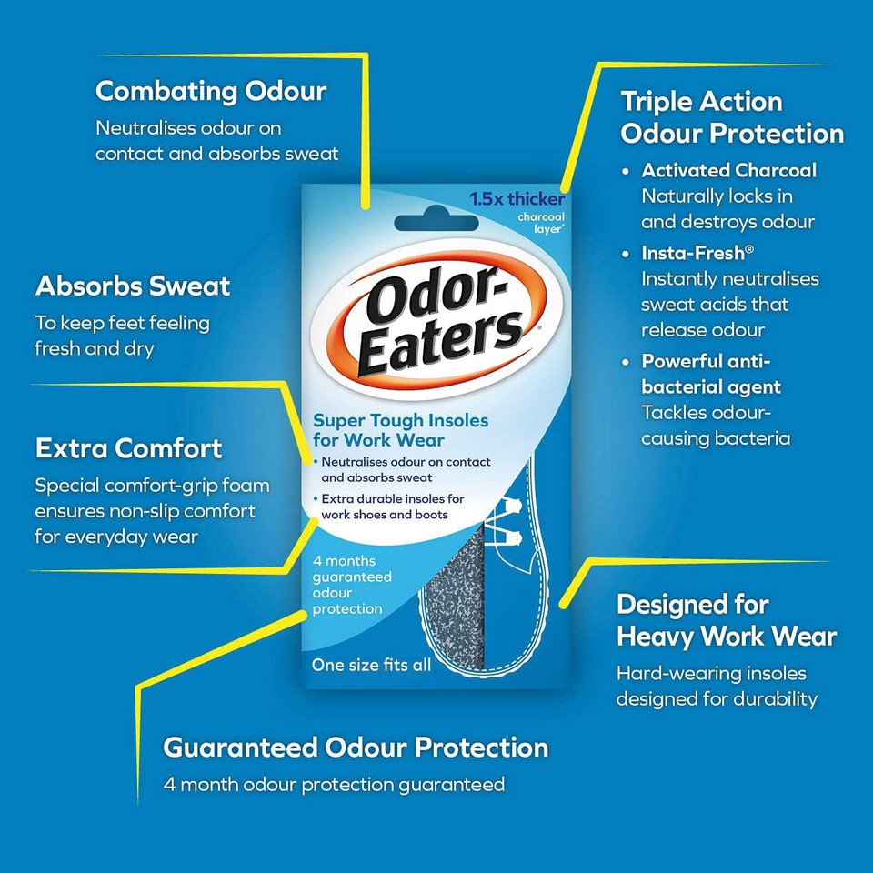 Odor-Eaters Super Tough Insoles x 2 Plus Foot Shoe & Spray 150 ml Bundle