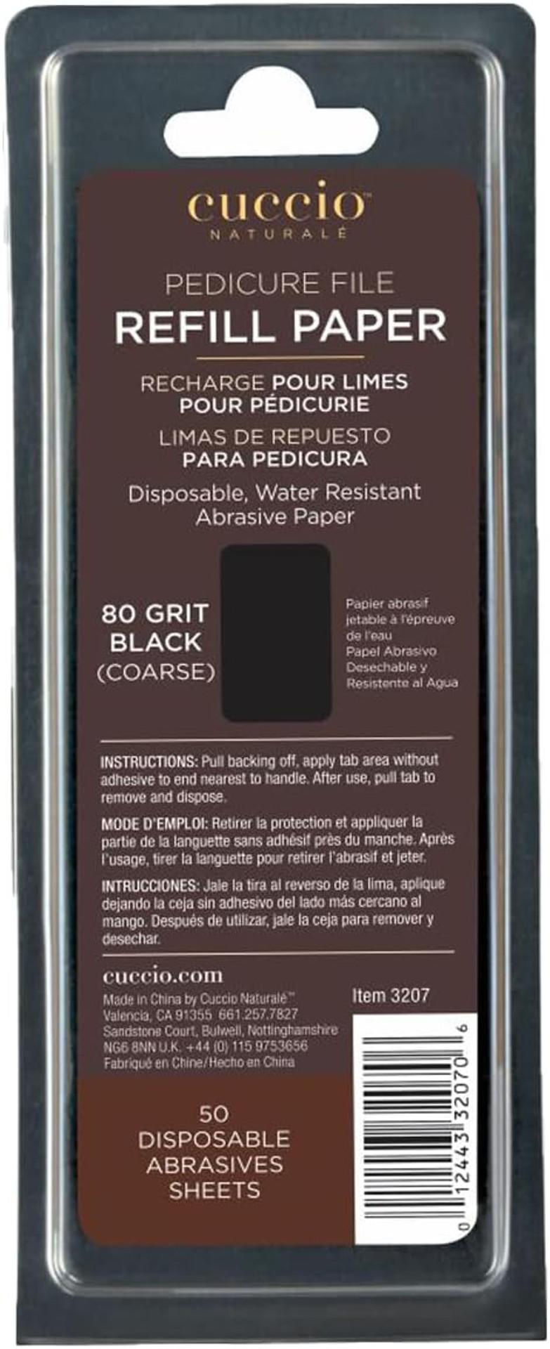 Cuccio Stainless Steel Pedicure File with a 2 pack of 50 white and black refills