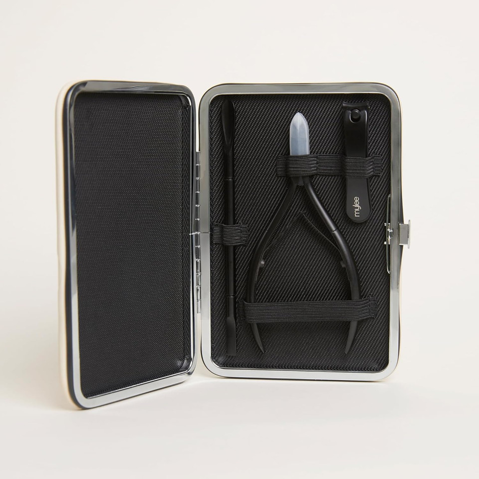 Mylee Manicare Kit  Three Professional, Sleek, Matte Black, Stainless Steel, Salon-Quality Nail Tools In One Stylish Case  Includes Cuticle Nippers, Small Nail Clipper & Dual-Ended Cuticle Pusher