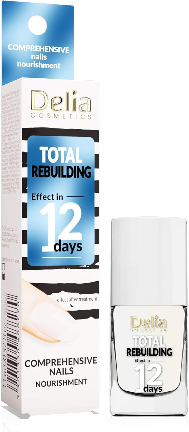 Delia Cosmetics - Nail Conditioner - Total Rebuilding Reconstructing, Strenghtening for Damaged & Brittle Nails - Calcium & Vitamins Whitens & Nourished Nails - 11 ml