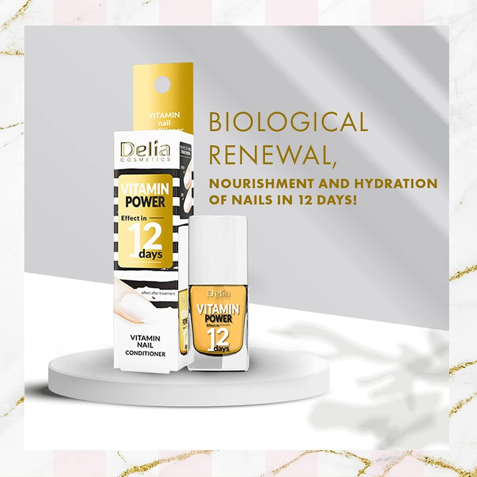 Delia Cosmetics - Vitamin Nail Conditioner - Repair for Weak and Brittle Nails - Rebuild, Nourished, Smooth, Shiny Nails - Vitamin C, E - Result in 12 Days - Fast Drying Formula - 11 ml