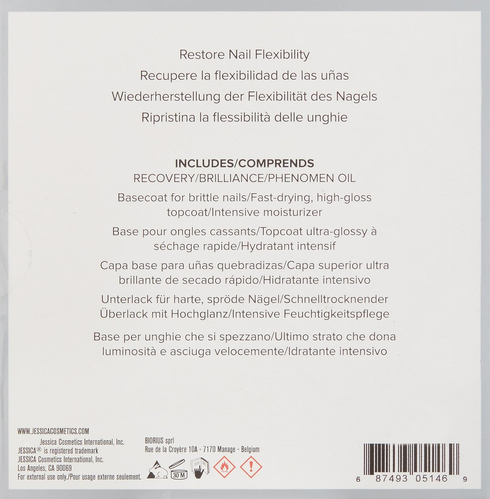 JESSICA Nail Strengthener and Repair Treatment for Brittle Nails, 3 Step Nailcare Kit with Cuticle Oil, Recovery Base, and Brilliance Top Coat, Clear, Fast Drying