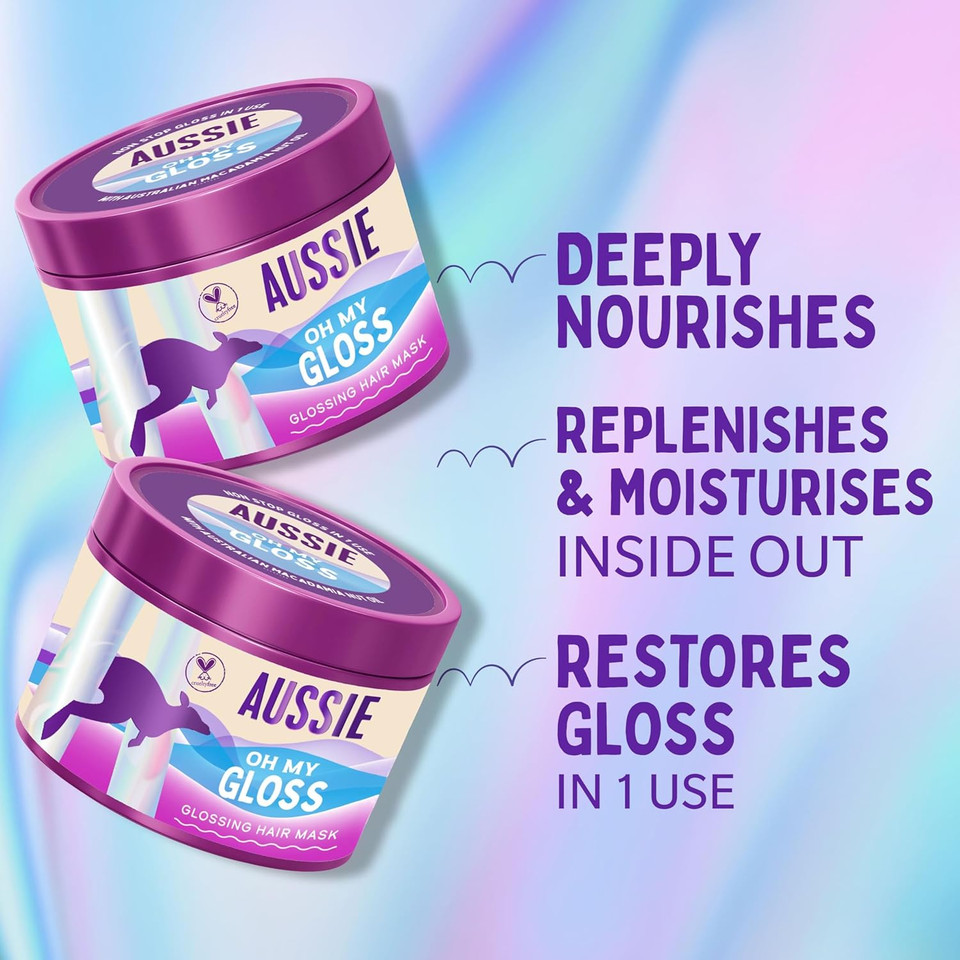 Aussie Oh My Gloss Glossing Hair Mask 500ml, Moisturises and Deeply Nourishes Dry and Dull Hair, Restores Your Natural Gloss, Infused with Australian Macadamia Nut Oil, Vegan and Cruelty-Free