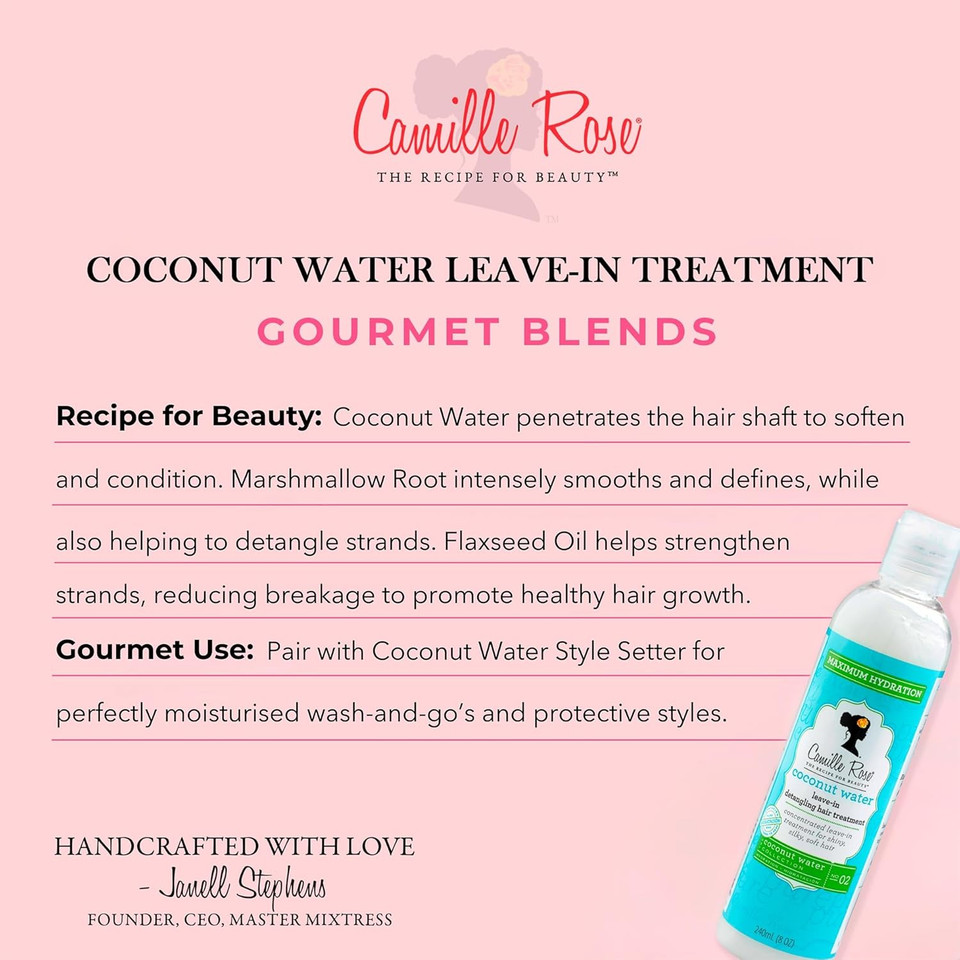 Camille Rose Coconut Water Leave-In Detangling Hair Treatment, Maximum Hydration, 240 ml (Pack of 1)
