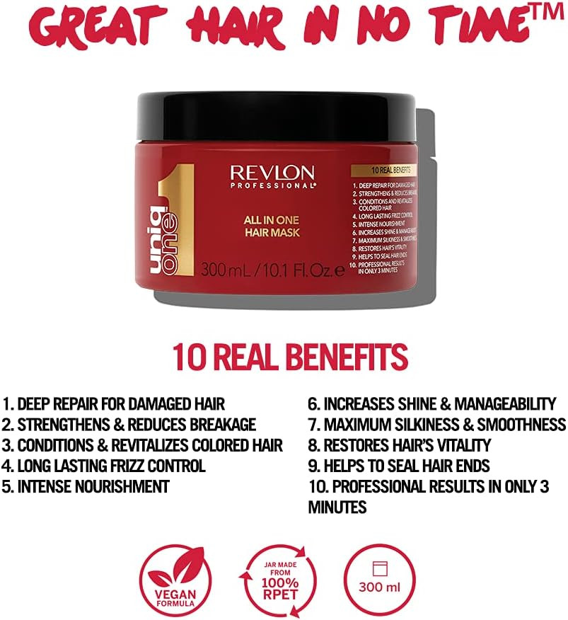 REVLON PROFESSIONAL UNIQONE ALL IN ONE HAIR MASK, Strengthening Hair Mask, Restorative Hair Mask, Intensive Hair Conditioner Mask  300 ml