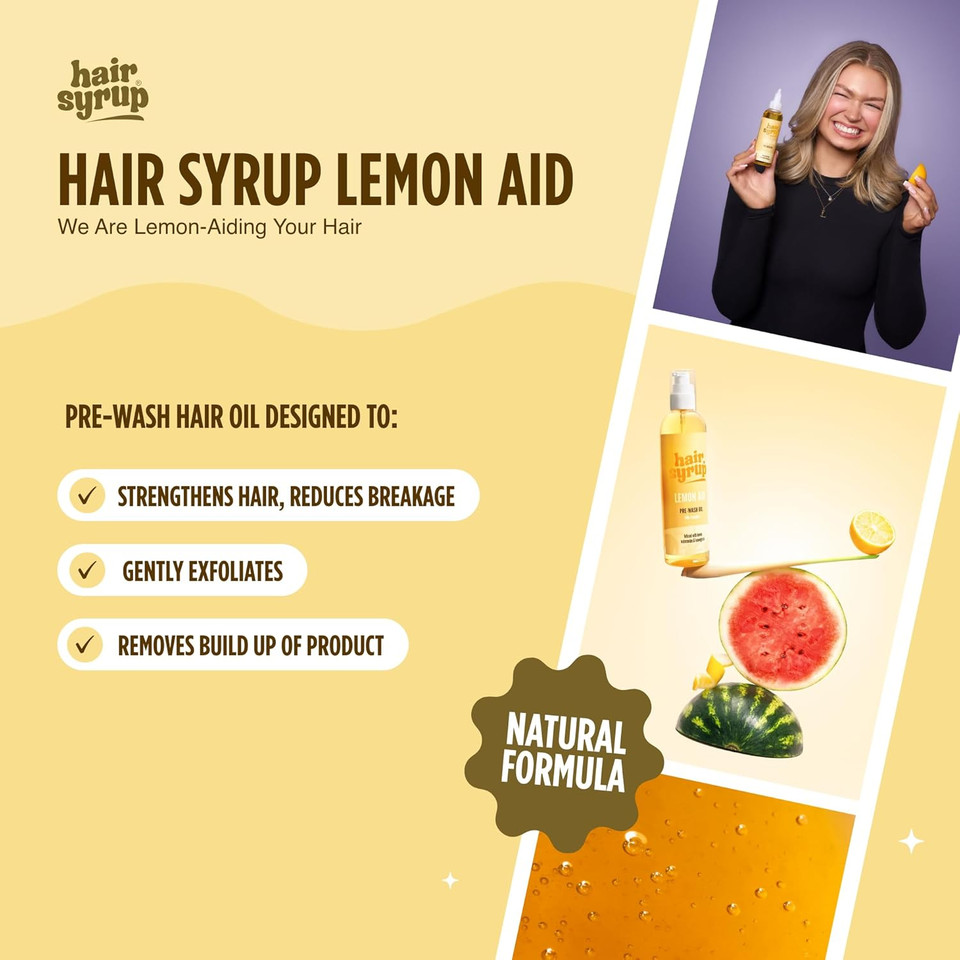 Hair Syrup | Lemon-Aid Pre-Wash Hair Oil | Refresh & Rejuvenate Your Scalp | Infused with Lemon, Watermelon & Lemongrass | Vegan | 100% Natural | 100ml