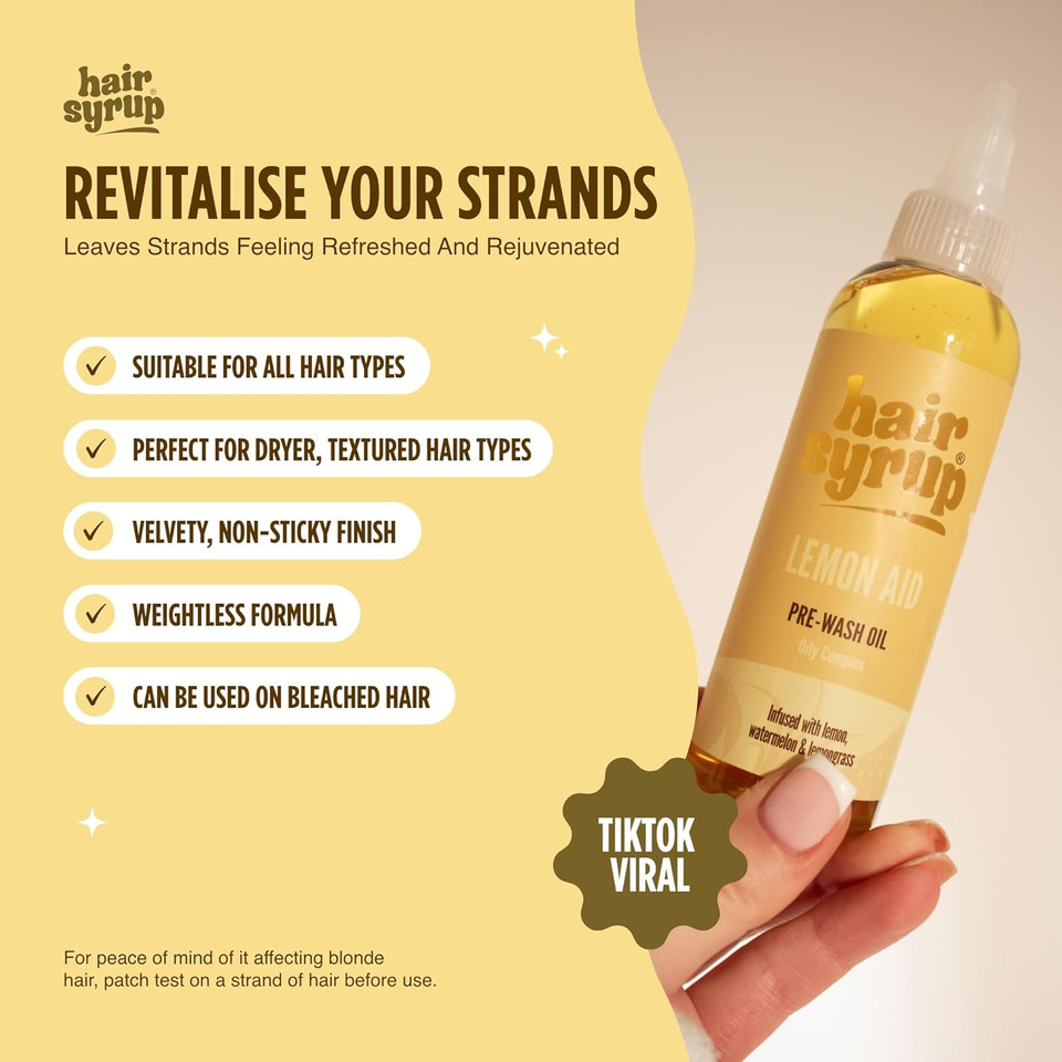 Hair Syrup | Lemon-Aid Pre-Wash Hair Oil | Refresh & Rejuvenate Your Scalp | Infused with Lemon, Watermelon & Lemongrass | Vegan | 100% Natural | 100ml
