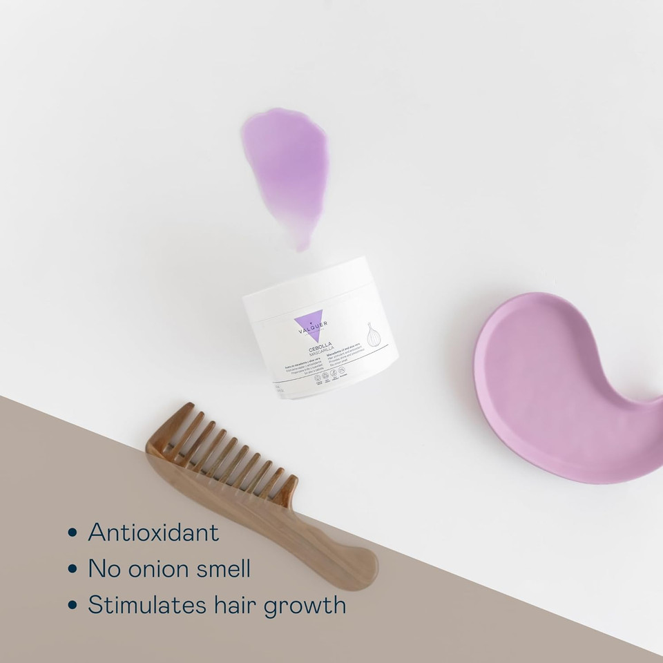 Valquer Onion Mask. Reduces Grease. Hair Stimulating. Antioxidant for Hair. Purifying. For All Hair Types. No onio smell. Macadamia Oil. 300 ml