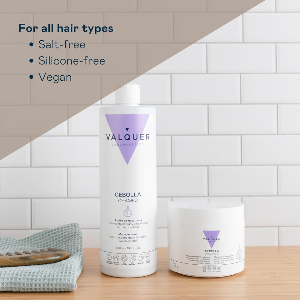 Valquer Onion Mask. Reduces Grease. Hair Stimulating. Antioxidant for Hair. Purifying. For All Hair Types. No onio smell. Macadamia Oil. 300 ml