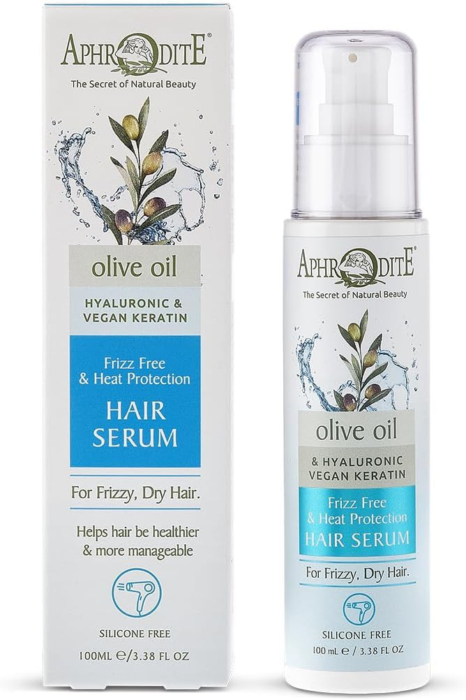 Aphrodite All-in-ONE Leave-In Hair Treatment - Organic Olive Oil and Argan Oil Infused Hair Serum to Prevent Hair Breakage and Frizziness - Anti Frizz Hair Treatment Serum - (100 ml / 3.38 fl oz)