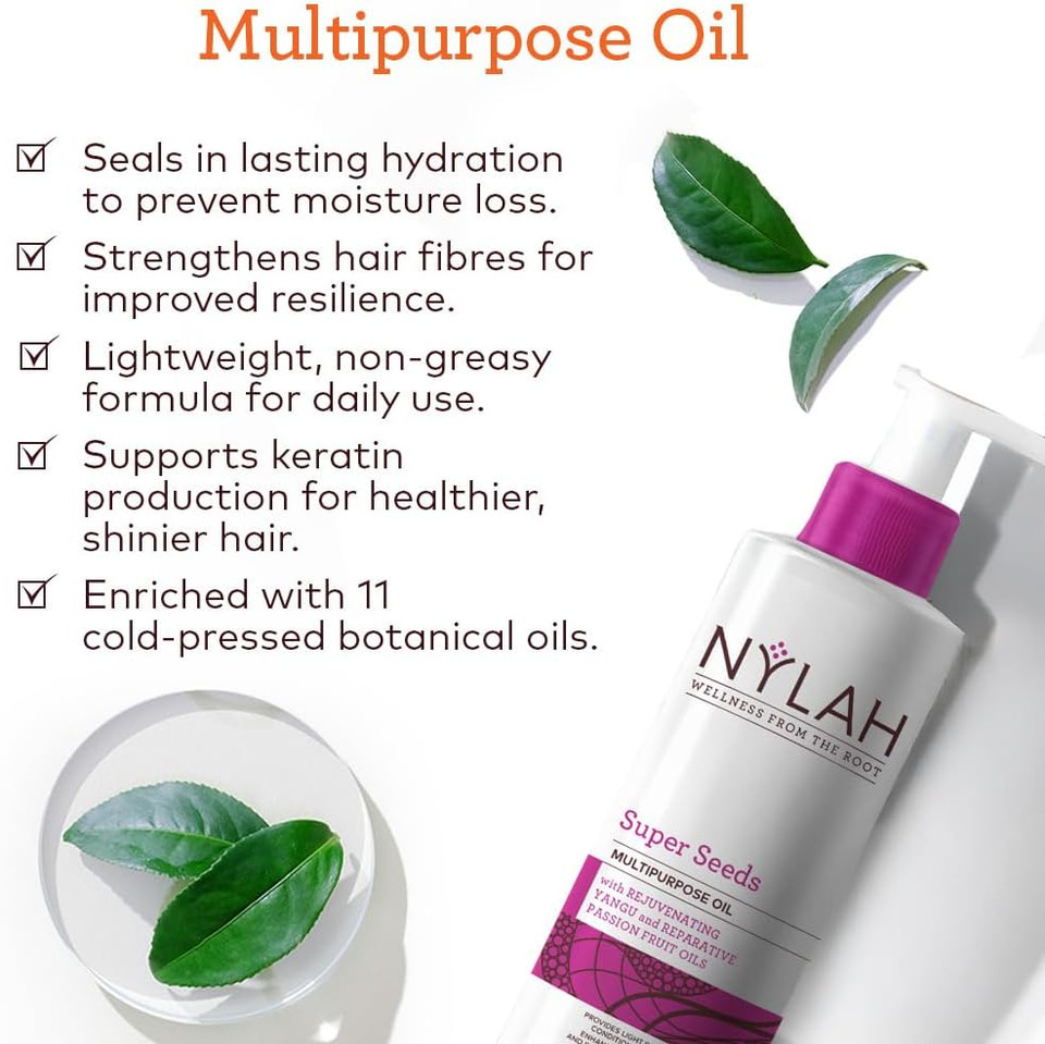NYLAH Super Seed Oil 200ml lightweight, non-greasy oil for protective styles  locks in moisture, adds shine & reduces frizz for natural & afro-textured hair
