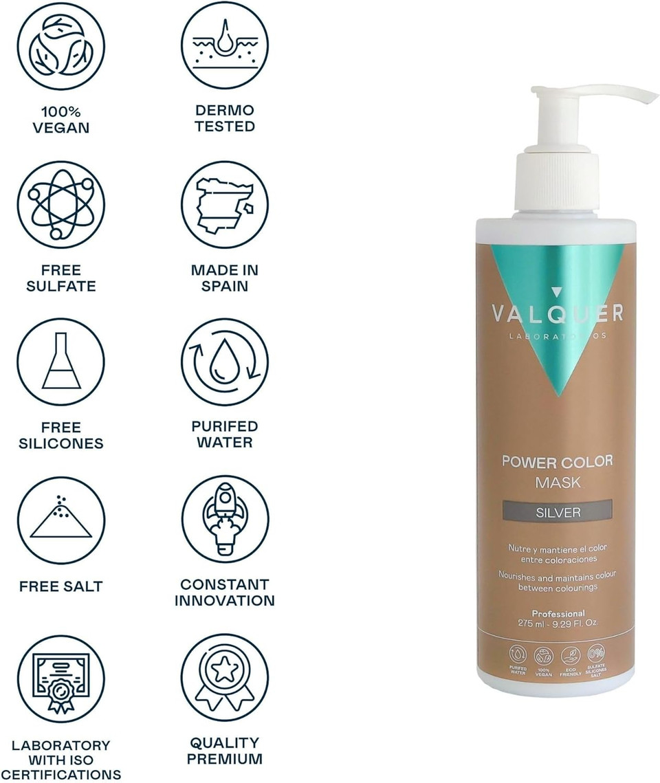 V?quer Professional Power Color Mask Dyed Hair Vegan and Sulfate (Silver) Hair Colour Enhancer-275ml