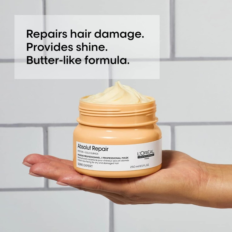 LOréal Professionnel | Mask, With Protein And Gold Quinoa for Medium-Thick Dry And Damaged Hair, Serie Expert Absolut Repair, 250 ml