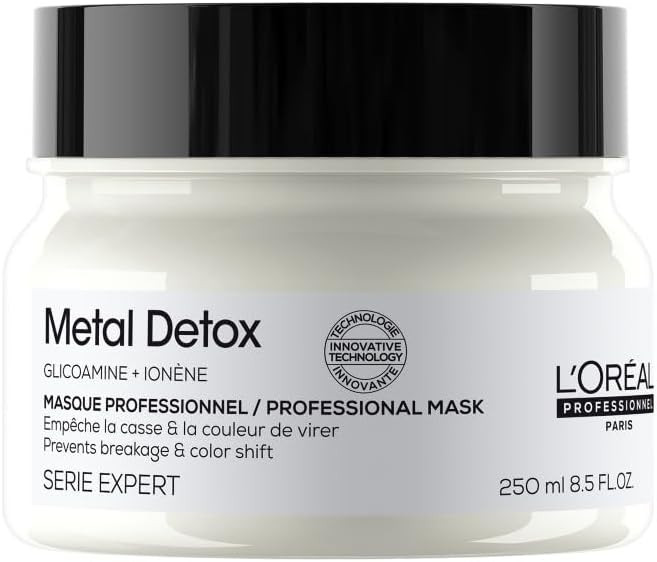 LOréal Professionnel Metal Detox Hair Mask 250ml, Prevent Breakage & Colour Fade from Hard Water, Moisturising Conditioner Treatment for Smooth, Shiny Hair, Prevent Damaged Hair