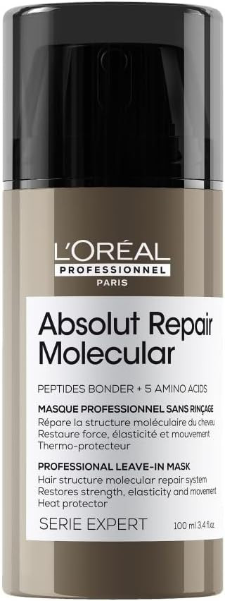LOréal Professionnel Absolut Repair Molecular Leave-In Hair Mask 100ml, For Extremely Damaged Hair, Molecular Peptides Bond Repair, Restore Strength & Elasticity, Hair Treatment