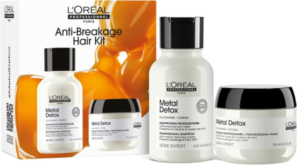 LOréal Professionnel Metal Detox Shampoo & Hair Mask Discovery Kit, Prevent Breakage and Colour Fade from Hard Water, Clarifying shampoo & Hair Conditioner Treatment, Sulphate Free, Vegan,100ml, 75ml