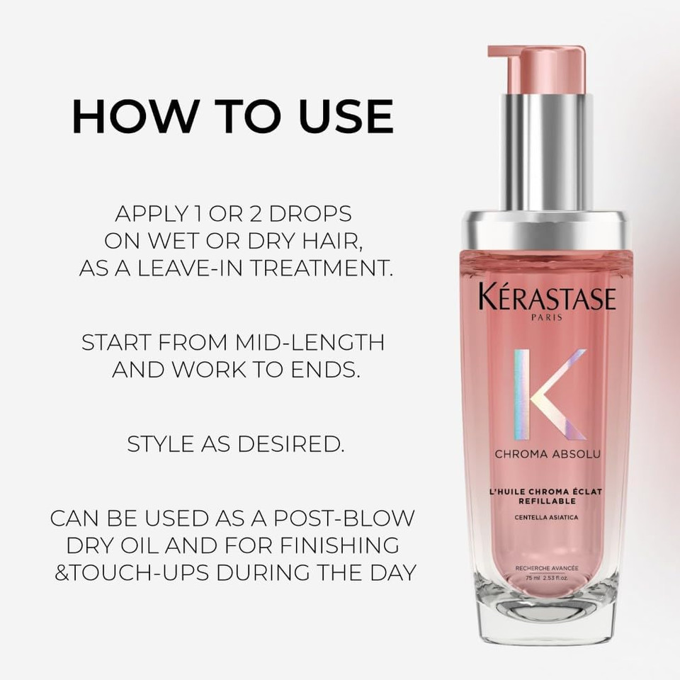 Kérastase Chroma Absolu, High Shine Hair Oil for Damaged Colour-Treated Hair, Lightweight Formula with Lactic Acid, Huile Chroma Éclat