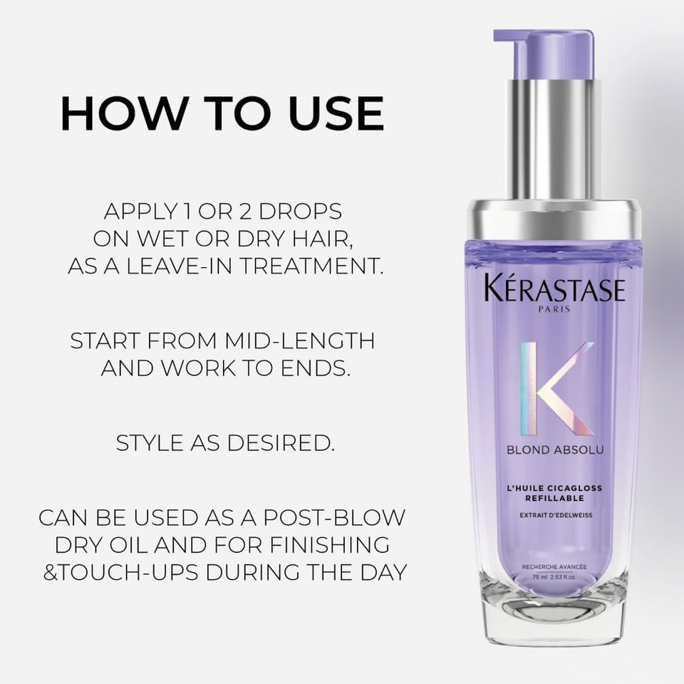 Kérastase Blond Absolu, Intense Blonde Strengthening Hair Oil, For Sensitised Lightened or Highlighted Hair, With Hyaluronic Acid & Edelweiss Flower Kérastase Blond Absolu, Intense Blonde Strengthening Hair Oil, For Sensitised Lightened or Highlighted Hair, With Hyaluronic Acid & Edelweiss Flower