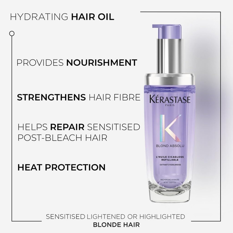 Kérastase Blond Absolu, Intense Blonde Strengthening Hair Oil, For Sensitised Lightened or Highlighted Hair, With Hyaluronic Acid & Edelweiss Flower Kérastase Blond Absolu, Intense Blonde Strengthening Hair Oil, For Sensitised Lightened or Highlighted Hair, With Hyaluronic Acid & Edelweiss Flower