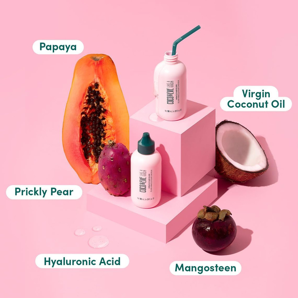 Coco & Eve Miracle Hair Elixir. Coconut Oil with Hyaluronic Acid for Hair Treatment for Dry Damaged, Frizzy Hair. Protects Hair from Heat. (100ml)