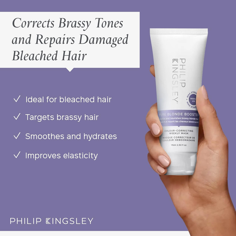 Philip Kingsley | Pure Blonde Booster Purple Mask | Colour Correcting Weekly Mask | For Blonde, Silver, Grey Platinum Bleached, Brassy Hair | Toner for Orange Brassiness and Yellow Tones | 150ml